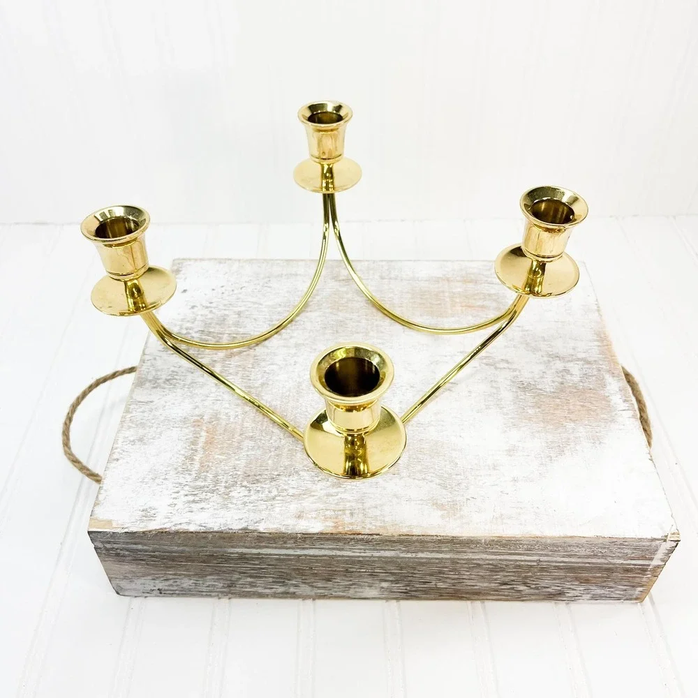 Vintage Brass 4-Arm Candle Holder - Wall Candelabra Home Decor‎